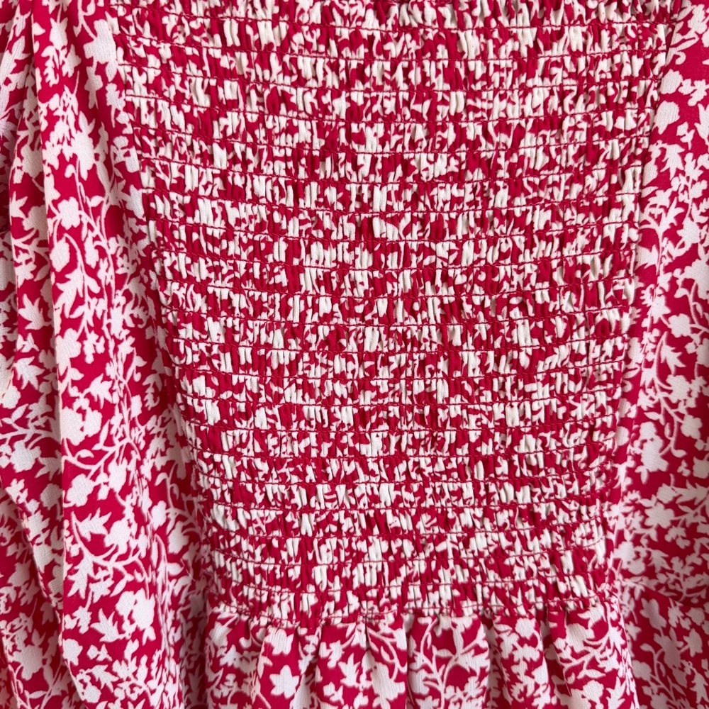 Leith Puff Sleeve Long Sleeve Red Floral Minidress Size Medium - Picture 5 of 9